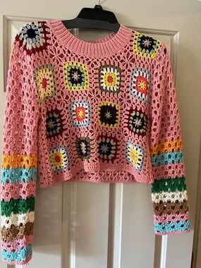 debut Pink Crochet Open-Knit Top